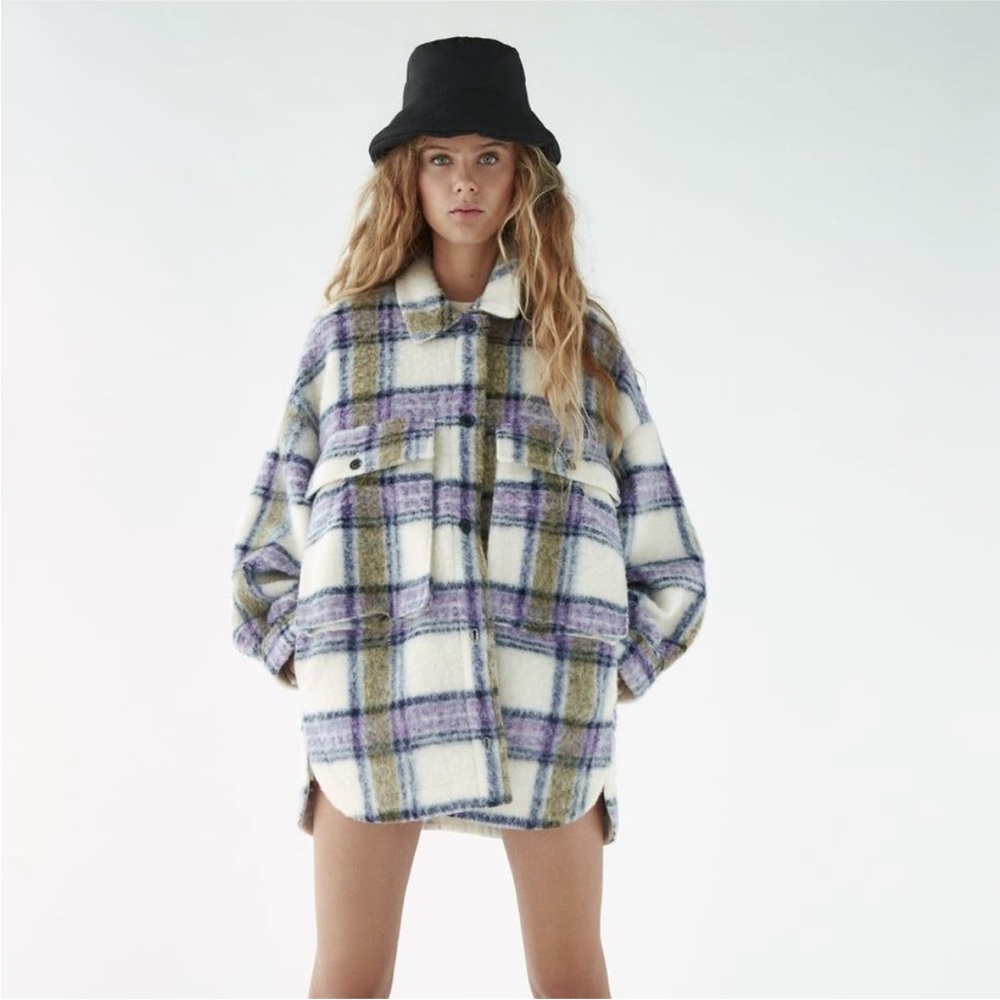 Zara Plaid Lavender and Green Shacket (S/M)